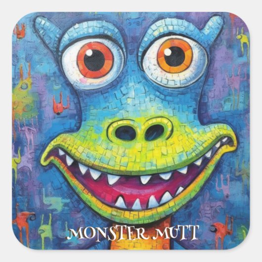 Grappig monster hond: Monster Mutt Vierkante Sticker (Voorkant)