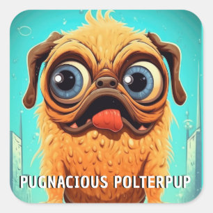 Grappig monster hond: strijdlustige polterpup vierkante sticker