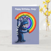 Grappig Monster Kleurrijke Regenboog Kids Verjaard Kaart (Gele Bloem)