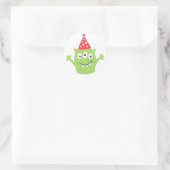 Grappig monster met party pet ronde sticker (Tas)