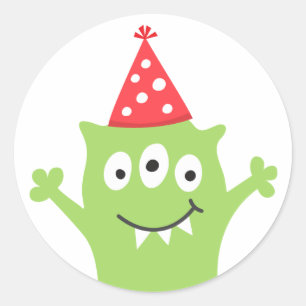 Grappig monster met pet van het feest ronde sticker