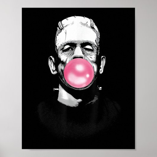 Grappig monster van Frankenstein blaast een bubbel Poster (Voorkant)
