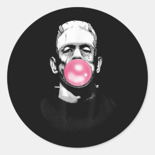 Grappig monster van Frankenstein blaast een bubbel Ronde Sticker