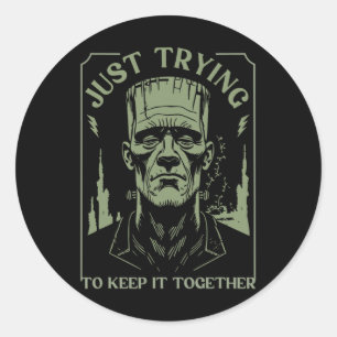 Grappig monster van Frankenstein probeert het gewo Ronde Sticker