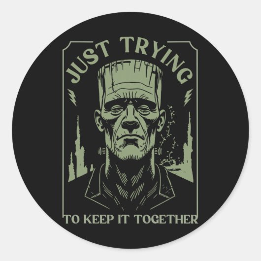 Grappig monster van Frankenstein probeert het gewo Ronde Sticker (Voorkant)