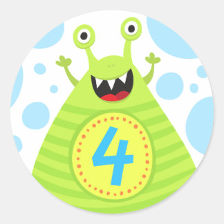 Grappig monster vierde verjaardag stickers voor ki