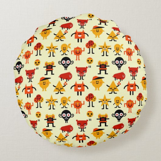 Grappig monsterpatroon rond kussen (Achterkant)