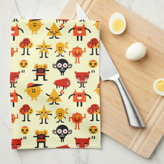 Grappig monsterpatroon theedoek (Quarter Fold)