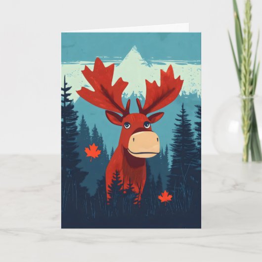 Grappig Moose Maple Leaf Canada Feestdagen Kaart (Voorkant)