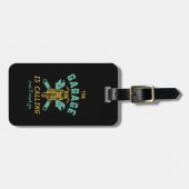 Grappig motorfietsmechanisme dat de garage noemt bagagelabel (Voorkant horizontaal)