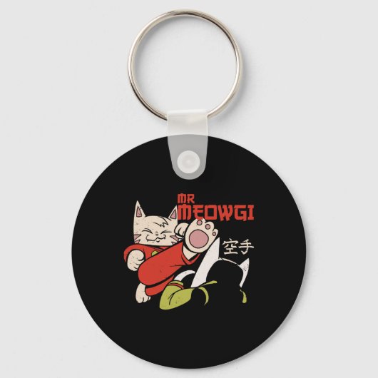Grappig Mr Meowgi Karate Cat Meow Design Mannen Vr Sleutelhanger (Voorkant)