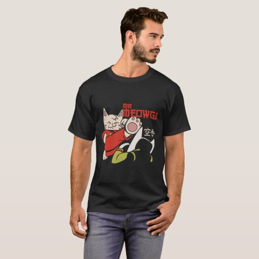 Grappig Mr Meowgi Karate Cat Meow Design Mannen Vr T-shirt (Voorkant volledig)