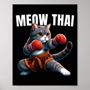 Grappig Muay Thai Cat Meow Thais Boksen Martial Ar Poster