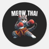 Grappig Muay Thai Cat Meow Thais Boksen Martial Ar Ronde Sticker (Voorkant)