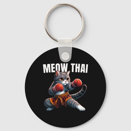 Grappig Muay Thai Cat Meow Thais Boksen Martial Ar Sleutelhanger (Voorkant)