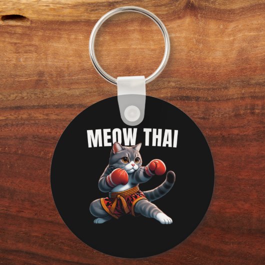 Grappig Muay Thai Cat Meow Thais Boksen Martial Ar Sleutelhanger (Voorkant)