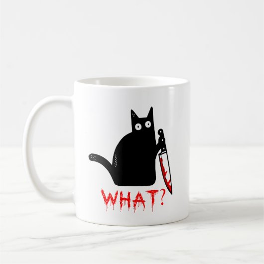 Grappig Murderous Cat Holding Knife Black cat wat? Koffiemok (Links)