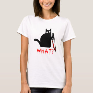 Grappig Murderous Cat Holding Knife Black cat wat? T-shirt