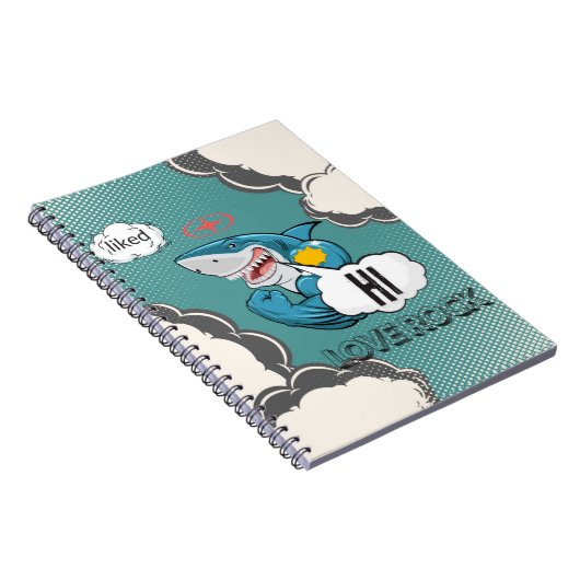Grappig Muscular Shark Comic Notitieboek – HI, LOV (Rechterzijde)