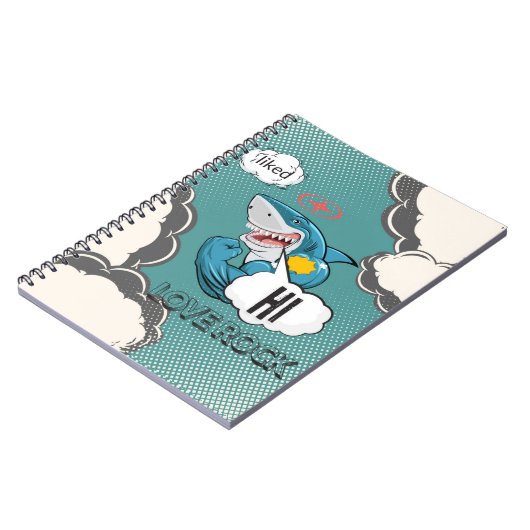 Grappig Muscular Shark Comic Notitieboek – HI, LOV (Linkerzijde)