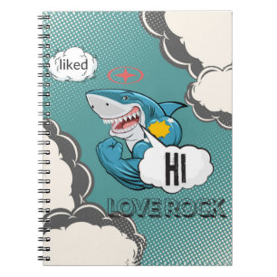 Grappig Muscular Shark Comic Notitieboek – HI, LOV