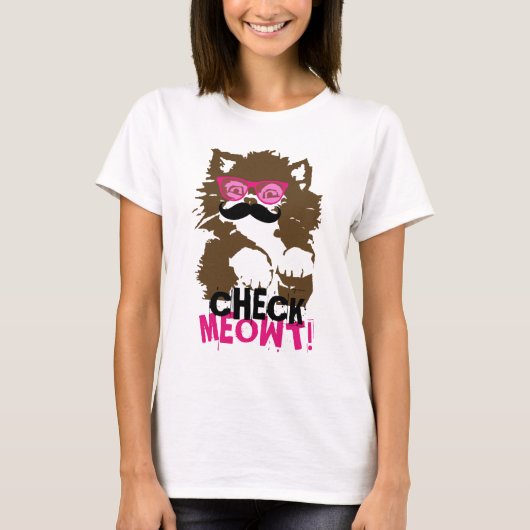 Grappig Mustache Zonnebrillen Check Meowt! T-shirt (Voorkant)