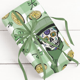 Grappig n' feestelijke groene Ierse suiker schedel Cadeaupapier