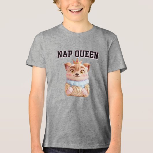 Grappig "Nap Queen" Sleepy Animal Design Tri-Blend Shirt (Voorkant)