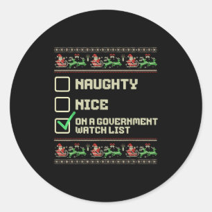Grappig Naughty Nice op een overheidslijst Chri Ronde Sticker