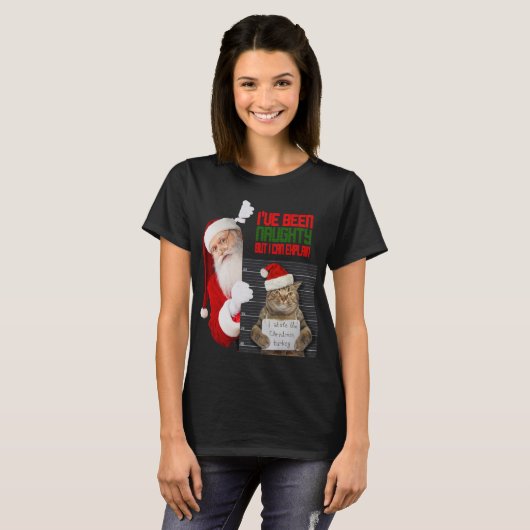 Grappig Naugthy Cat Stole Christmas Turkije T-shir T-shirt (Voorkant volledig)