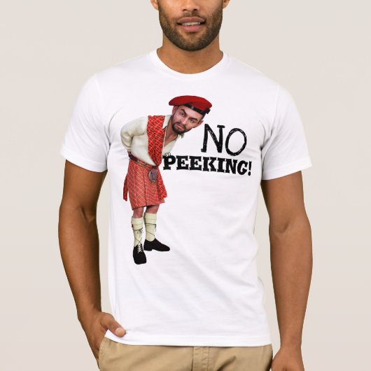 Grappig 'NEE Peking'. Scottish Kilt Wearers Playfu T-shirt (Voorkant)