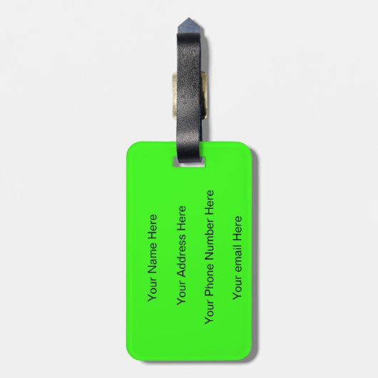 Grappig Neon Green Monogram Typografie Naam Script Bagagelabel (Achterkant verticaal)