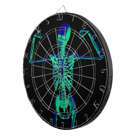 Grappig Neon Turquoise Zwart Skelet Halloween Dartbord (Voorkant Rechts)