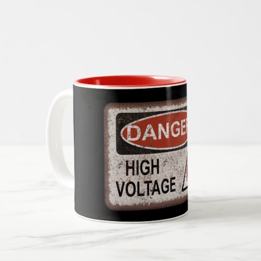 Grappig Nerd Gift. Gevaar, hoogspanning. Gekke mok (Voorkant links)