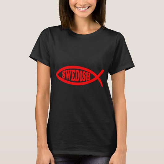 Grappig Nerdy Zweeds Ichthys Symbool Skeptic Rode  T-shirt (Voorkant)
