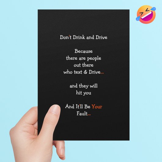 Grappig Niet Drinken en Drive Joke Humor Verjaarda Feestdagen Kaart