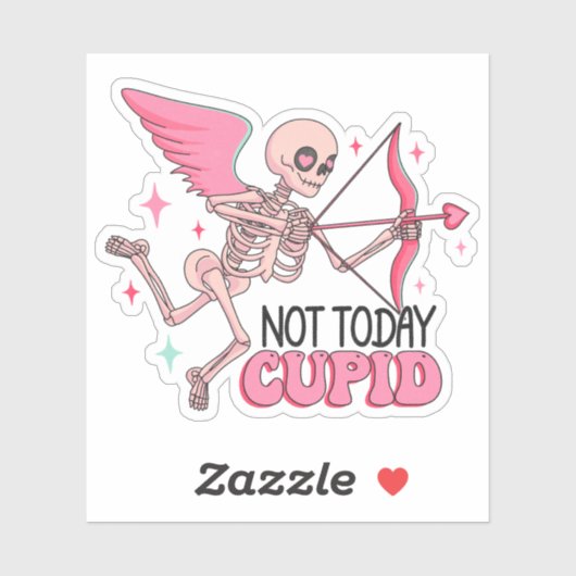 Grappig Niet Vandaag Cupido Skelet Anti-Valentijn Sticker (Vel)
