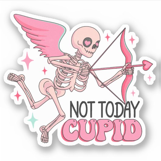 Grappig Niet Vandaag Cupido Skelet Anti-Valentijn Sticker (Voorkant)