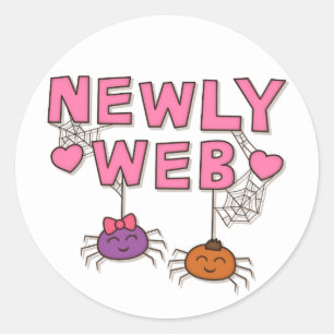 Grappig Nieuw Getrouwd of Web Spinnen Pun Humor Ronde Sticker