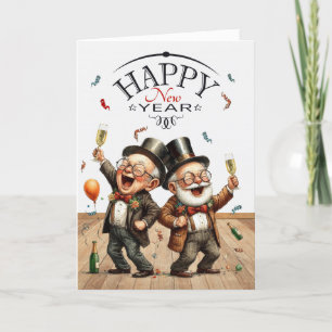 Grappig nieuwjaar homokoppel in  karikaturen feestdagen kaart