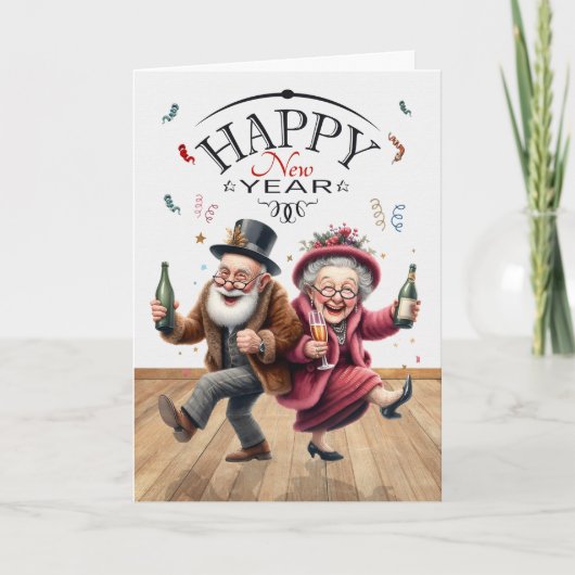 Grappig Nieuwjaar karikatuur stijl senioren Feestdagen Kaart (Voorkant)