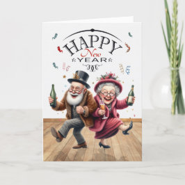 Grappig Nieuwjaar  karikatuur stijl senioren Feestdagen Kaart
