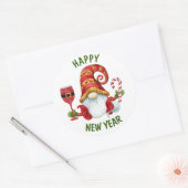 Grappig Nieuwjaar Party Gnome Ronde Sticker (Envelop)