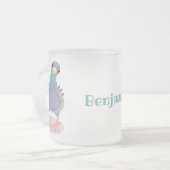 Grappig nieuwsgierig cartoon illustratie matglas koffiemok (Voorkant links)