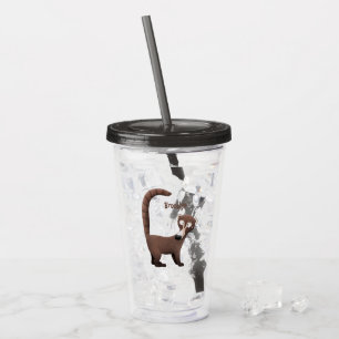 Grappig nieuwsgierig coatimundi cartoon illustrati acryl drinkbeker