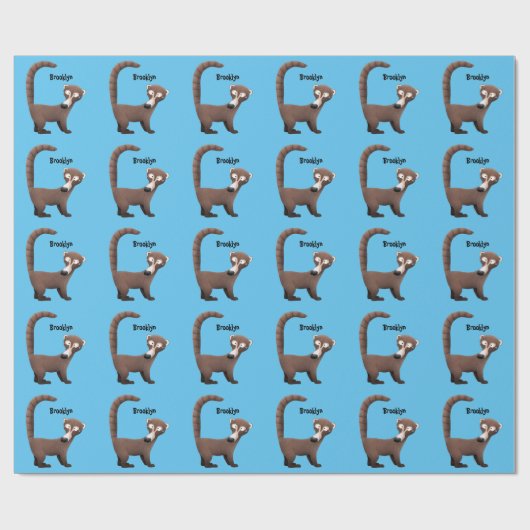 Grappig nieuwsgierig coatimundi cartoon illustrati cadeaupapier (Vlak)