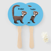 Grappig nieuwsgierig coatimundi cartoon illustrati handwaaier (Voorkant en achterkant)