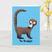 Grappig nieuwsgierig coatimundi cartoon illustrati kaart (Gele Bloem)
