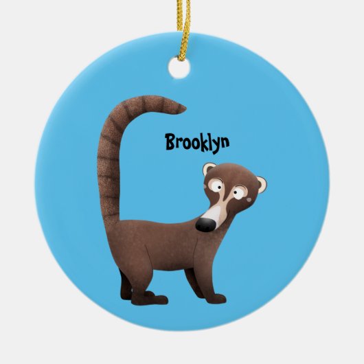 Grappig nieuwsgierig coatimundi cartoon illustrati keramisch ornament (Voorkant)