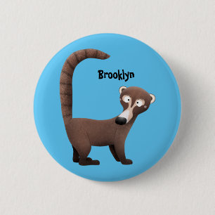 Grappig nieuwsgierig coatimundi cartoon illustrati ronde button 5,7 cm